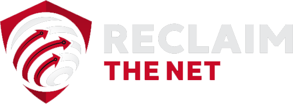 Red shield logo with three stylized black and white arrows curving outward, next to the text 'RECLAIM THE NET' with 'RECLAIM' in grey and 'THE NET' in red